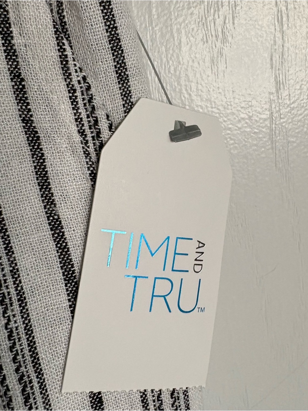 Time&Tru XL Wide-Leg Pants Linen Blend Woven Stripe Elastic Patch Pockets Beach - Picture 4 of 11